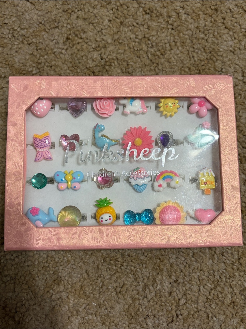 Kids Pink Charm Ring Set - Assorted Cute Designs